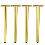 Osring 16 Inch Furniture Table Legs Golden, Steel Round Tapered Modern Sofa Feet, Straight Metal Furniture Leg Hardware for Cabinet and Couch, 4 Pack