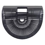 Miuco Womens Bamboo Handbag Handmade Large Tote Beach Bag Size Small Black