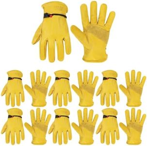 HANDLANDY 6 Pairs Leather Work Gloves for Men & Women, Reinforced Durable Garden Gloves, Cowhide Working Glove for Gardening, Landscaping, Yard Work & Driving (Golden, XL)