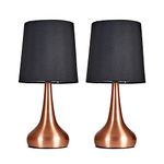 MiniSun Pair of Modern Copper Teardrop Touch Bed Side Table Lamps with Black Fabric Shades