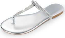 Womens Dressy Sandals Gladiator Sparkle Beach Wedding Summer T Strap Flat Thong Flip Flops Silver-A Size 8