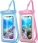 ProCase Floating Waterproof Phone Pouch Waterproof Phone Case, Underwater Dry Bag Cell Phone Pouch for iPhone 15 14 13 12 11 Pro Max XS XR X, Galaxy S23 S22 S21 Ultra Up to 7.0" -2 Pack, Pink/Blue