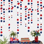 46 Ft Navy Blue Red White Circle Dots Garlands Royal Blue Red Hanging Paper Polka Dots Streamer for 4th of July American Independence Day USA National Day Patriotic Veterans Party Decorations Supplies