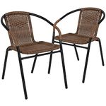 Flash Furniture 2-TLH-037-DK-BN-GG: Lila 2 Pack Medium Brown Rattan Indoor-Outdoor Restaurant Stack Chair