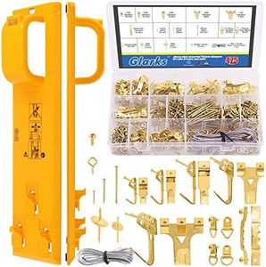 Glarks 307Pcs Picture Hanging Kit, Picture Frame Hanger Tool with Level Ruler and 306Pcs Nails, Hooks, Hanging Wire, Screw Eyes, D Ring and Sawtooth Hanger for Frame Hanging Wall Mounting