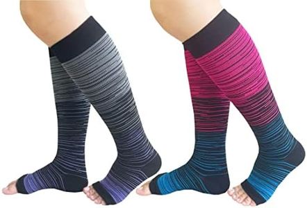 Open Toe Compression Socks Women Men 2 Pairs 15-20mmHg Toeless Compression Support Socks Circulation Recovery, Mixed a, XX-Large