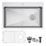 ROVOGO 24x18x9 in. Drop-in Kitchen Sink Single Bowl with Bottom Grid and Offset Drain, 304 Stainless Steel Handmade Modern Sink 1-Hole, Top Mount, Brushed