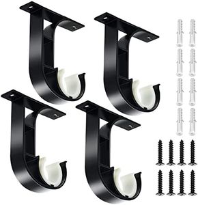 TOKPLNU Ceiling Curtain Rod Bracket, 4 Pack Heavy Duty Curtain Rod Holders, Aluminum Alloy, Black Ceiling Curtain Rods Hooks Hangers Fit for 1 to 1.2 Inch Drapery Rods