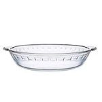 NUTRIUPS 9.5 inch Pie Dishes, 25cm Glass Flan Dish, Round Glass Bake Pie Plate with Handle, Pie Serving Dish, Glass Baking Dish High Heat Resistance, Glass Baking Tins Pie, Tart, Flan