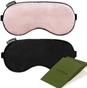 LilySilk Masque de Sommeil Soie Pure [Lot de 2] Masque de Nuit Hydratant pour Dormir Relaxant Voyage Cache Yeux Occultant Noir & Rose Pastel