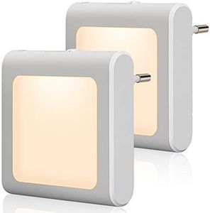 Luz de orientación nocturna Infantil con Sensor Crepuscular, Emotionlite 2 piezas Brillo Infinitamente Ajustable, para sala de niños, Escalera, Dormitorio, Cocina, Plástico, blanco cálido.