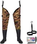 Fishing Hip Waders for Men Women with Boots Waterproof Lightweight 2-Ply PVC/Nylon Bootfoot Cleated Hip Boots Wader for Fishing Hunting (Camo, 12)