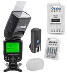 Osaka TT990RFSK-OS Camera Flash Speedlight with Inbuilt Radio Trigger and Transmitter with NI-MH HR06 4xAA 3000mAh Battery Set & Ultra Fast Charger OSK-C903W LCD Charger