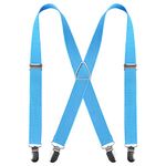 Men Braces with 4 Clips X Shape, Adjustable Elastic Braces for Men Trousers, Men's Braces Wedding Business Casual Suspenders (Sky Blue)