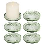 HofferRuffer Glass Pillar Candle Holder,Candle Plate Candle Holders for Pillar Candles, Christmas Halloween Table Centrepiece Home Decor Party Wedding Decorations,Green 6pcs