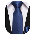 Dubulle Kids Boys Self Tie Necktie Solid Color Tie and Handkerchief Set Party School Graduation,Dark Blue