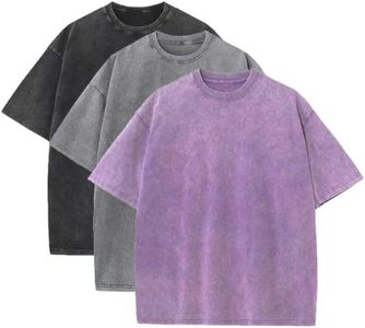 3 Pcs Men's Oversized Heavy Cotton Summer T-Shirts Vintage Tee Loose Fit Short Sleeve Casual Tshirts for Men Women, Black + Gray + Purple, XX-Large