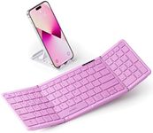 seenda Foldable Bluetooth Keyboard for Travel, Portable Wireless Folding Keyboard with Number Pad, Full-Size Rechargeable Keyboard for Laptop Tablet PC Mac Windows iOS Android - Purple Pink