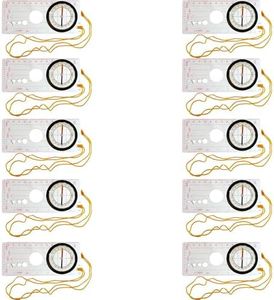 GSC International Orienteering Compass – Pack of 10 – Mapping and Navigation Tool with 2° Graduations, 4 Scales, Declination Adjustment, Luminous Points, and 4X Magnifier for STEM, Fieldwork