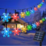 Fohil Solar Christmas Lights Outdoor Waterproof 39FT 100 LED Solar Powered Snowflake Lights,8 Mode Long Fairy Lights Decorations for Christmas Tree Garden Patio Fence Yard Decoration