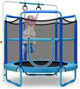 HONEY JOY 60"/5FT Trampoline for Kids, 3-in-1 Heavy Duty Mini Trampoline w/Ring and Horizontal Bar, Adjustable Height, Enclosure Net, Outdoor Indoor Recreational Trampoline for 3+ Years, Blue