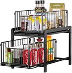 Kitchen Sink Organiser, 2 Tier Under Sink Organizer with Sliding Pull Out Drawer, Under Sink Storage for Kitchen Bathroom (Black)