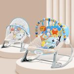 INFANTSO Baby Rocker & Bouncer for 0 to 2 Years (Dark Blue), Portable Rocker for Newborn with Mosquito Net, Calming Vibrations, Soft Music & Hanging Toys