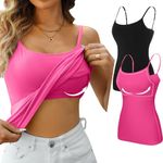 CharmLeaks Women 2 Pack Camisole with Built in Shelf Bra Tank Top Adjustable Strap Cami Black Pink L