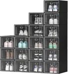 YITAHOME 18 Pack X-Large Shoe Storage Boxes, Stackable Shoe Organizer Box Fit up to US Size 15, Plastic Sneaker Containers for Bedroom, Entryway, Closet (Black, X-Large)