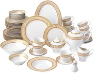 Joseph Sedgh Collection 57-Piece Bone China Dinnerware Set, Service for 8, White and Golden Greek Key