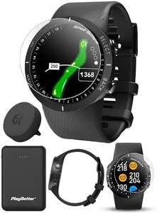 Shot Scope V5 (Black) Golf GPS Watch Bundle - Automatic Performance Tracking, Full Hole Maps, Distances to Greens, Hazards, Doglegs with PlayBetter Portable Charger & Screen Protectors
