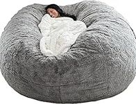 Oversized Bean Bag Chair Cover for Adults,Living Room Furniture Soft Washable Microfiber Kids Bean Bag Chair Cover,Lazy Sofa Bed Cover PV Velvet Bean Bag Cover (Cover only) (Light Grey, 5FT 150*75cm)