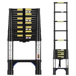 FEETE Telescoping Ladder, 15.5 FT Lightweight Extension Ladder w/2 Triangle Stabilizers, New Deign Black Compact Ladder, 330lbs Capacity Telescopic Ladder, RV Collapsible Ladder for Home, Outdoor