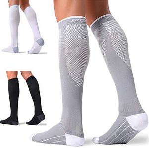 FITRELL 3 Pairs Compression Socks for Women and Men 20-30mmHg- Circulation and Muscle Support Socks for Travel, Running, Nurse, Knee High, Medical Black+White+Grey S/M