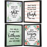 Chaka Chaundh Engineered Wood Compatible Bathroom Poster, Bathroom Posters With Frame, Bathroom Quotes Framed Posters (14X11In, Set Of 4) (Multicolor, Floral)