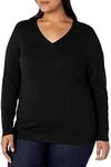 Amazon Essentials Women's Classic-Fit Lightweight Long-Sleeve V-Neck Sweater (Available in Plus Size), Black, 2X