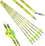 30 Inch Archery Carbon Arrows 500 Spine Camo Carbon Arrow Shaft Hunting Arrows with 2” Plastic Vanes and Field Points Target Practice Arrows for Compound and Recurve Bow (yellow green, 12 pcs)