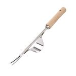 MengH-SHOP Garden Hand Weeder Stainless Steel Manual Weed Puller with Natural Wooden Handle Gardening Fork Tool for Weeding and Removing Dandelions, Thistles and Other Weeds, 32cm Long 1 Piece