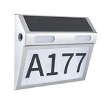 TBOKI Solar House Numbers, Solar Address Sign Stainless Steel House Numbers Waterproof, 3-Color Lighting Modes Address Plaque Illuminated Address Sign LED Outdoor Plaque Lighted Up for Home Yard