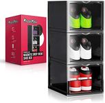 PUMPS&KICKS Shoe Storage Organizer Boxes | 3 Pack | Black | Stackable for Closet | Drop Front Clear Opening | Extra Large for High Top sneakers, Mens size 14 and Womens High Heels (Black)