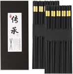 10 Pairs Fiberglass Chopsticks, Reusable Alloy Chop Sticks Non-Slip Chopsticks, Dishwasher, 9 1/2 Inches (Golden)