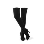 GENSHUO Over the Knee Boots for Women with Heel Suede Thigh High Boots Stretch Sexy Pointed Toe Stiletto Long Boot Shoes, Black, 7