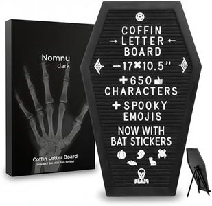 Nomnu Black Felt Coffin Letter Board - Gothic Decor Message Board With Spooky Emojis - Horror, Gothic, Spooky Gifts - 17x10.5 Inches, +500 White Characters. Creepy Halloween Decor Letterboard