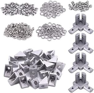 Glarks 230Pcs 2020 Series Aluminum Profile Connector Set Include 22Pcs Corner Bracket, 44Pcs T Nuts, 4Pcs 3-Way End Corner Bracket Connector and Button Head Screw Bolts Flat Washers