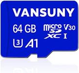 Vansuny Micro SD Card 64GB microSDXC Memory Card with SD Adapter A1 App Performance V30 4K Video Recording C10 U3 Micro SD for Phone, Security Camera, Dash Cam, Action Camera