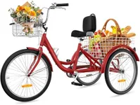 DWVO 24 26 Inch Adult Tricycle, Single Speed 7-Speed 3-Wheel Bike for Adults, Trike for Women Men with Detachable Front and Rear Baskets for Picnic Exercise Shopping