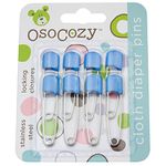 OsoCozy Diaper Pins - (Blue) - Sturdy, Stainless Steel Diaper Pins with Safe Locking Closures - Use for Special Events, Crafts or Colorful Laundry Pins