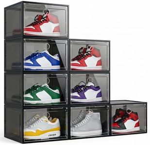 Yukui LLc Large Shoe Boxes Clear Plastic Stackable, 8 Pack Drop Side Shoe Storage Boxes with Magnetic Door, Shoe Storage Organizer Sneaker Storage Display Fit up to US Size 13 Black