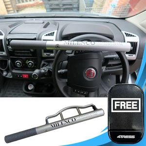 Milenco High Security Silver Car Steering Wheel Lock Design Sold Secure Gold Approved Car Van Anti Theft High Visibility Metal Wheel Lock with 4Tress Non Slip Car Dash Mat (4T-ML-0505)