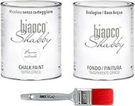 CHALK PAINT & FINISH + BRUSH - Bianco Naturale Extra Matte Shabby Chic Paint (1 Liter) + Matte Transparent Finish (1 Liter) + 1 Pro Brush 40mm